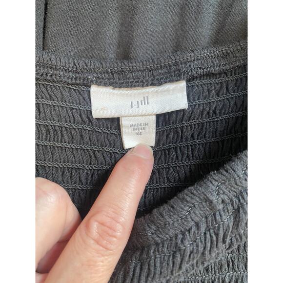 J Jill Womens XS Shirt Dress Black Smocked Raglan Peasant Sleeve Boho Tunic Top - Picture 4 of 8